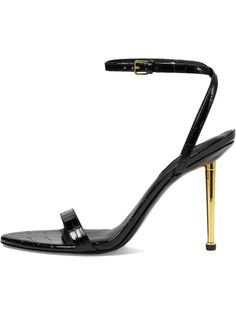 Women's Black Croco Open Toe Ankle Strap Reina Lightweight Heel Sandal Shoes